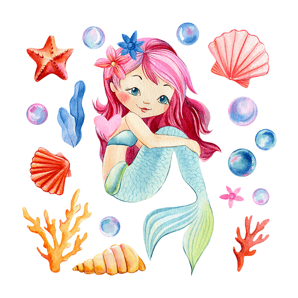 Stickers pour enfants: Sirène Rousse