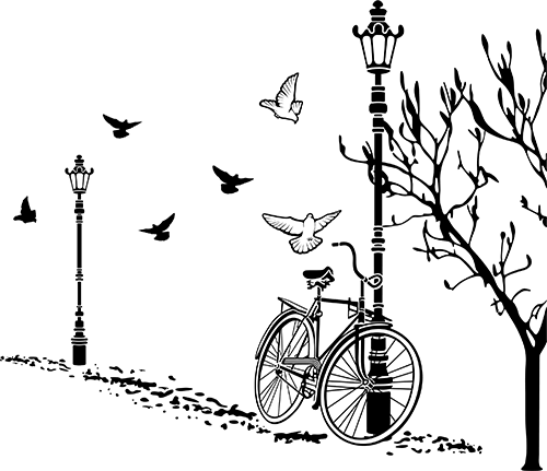Autocollants: Bicyclette et lampadaire en automne pour Mac