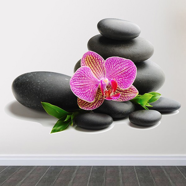 Autocollant Zen orchidée et roches empilées