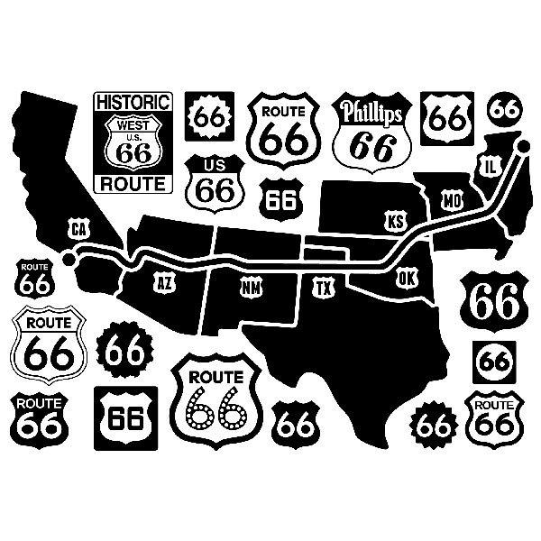 Stickers muraux: Carte et logos Route 66