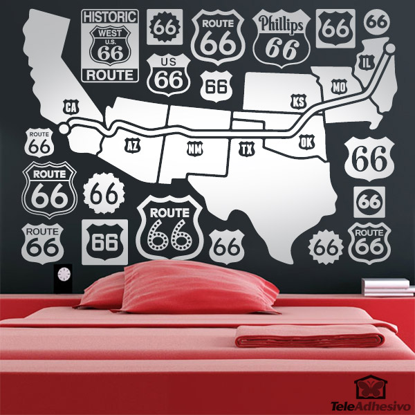 Stickers muraux: Carte et logos Route 66