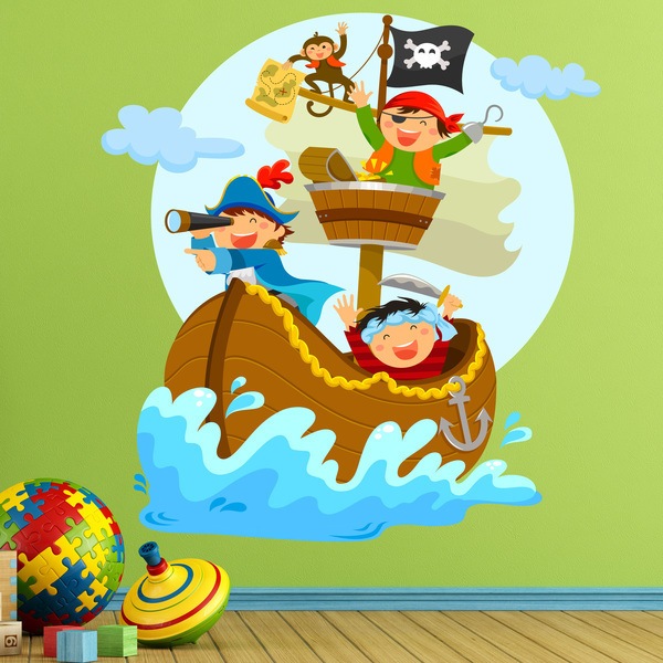 Stickers pour enfants: Pirates voile sur son bateau