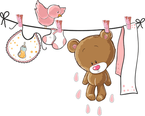 Stickers pour enfants: Bear sur la corde à linge rose