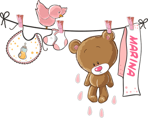 Stickers pour enfants: Custom bear on the clothesline rose