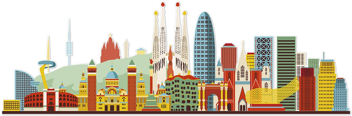 Stickers muraux: Skyline Barcelone Bâtiments