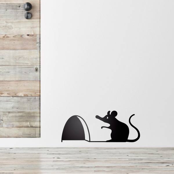 Sticker Mural Chat Et Souris - Autocollant Décoratif Enfant - Adhésif PVC Facile à Poser Et Retirer - 27x37 Cm