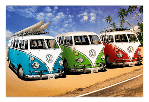 Stickers muraux: 3 camionnettes Volkswagen Hippie