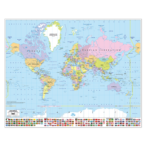 Stickers muraux: Poster adhésif Carte du monde avec drapeaux