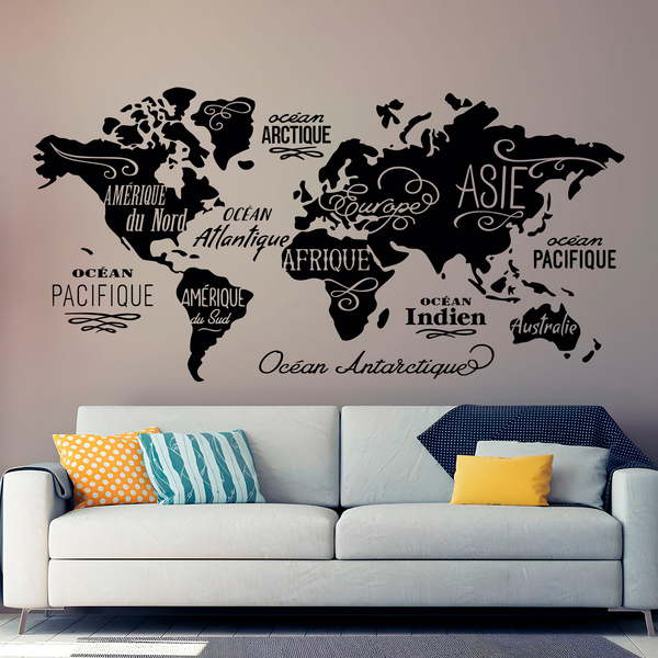 Stickers muraux: Carte Mundi Océans et Continents en français