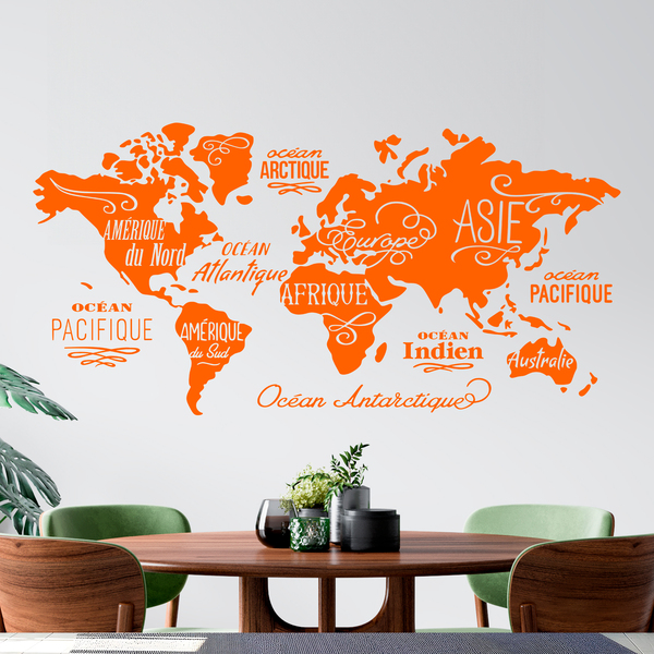 Stickers muraux: Carte Mundi Océans et Continents en français