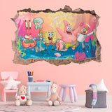 Stickers pour enfants: Sticker mural Trou Bob l'Eponge et ses amis 3