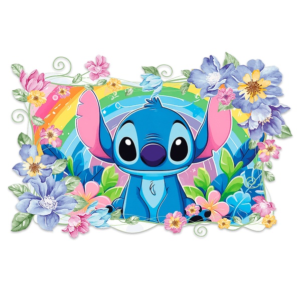 Stickers pour enfants: Stitch arc-en-ciel floral