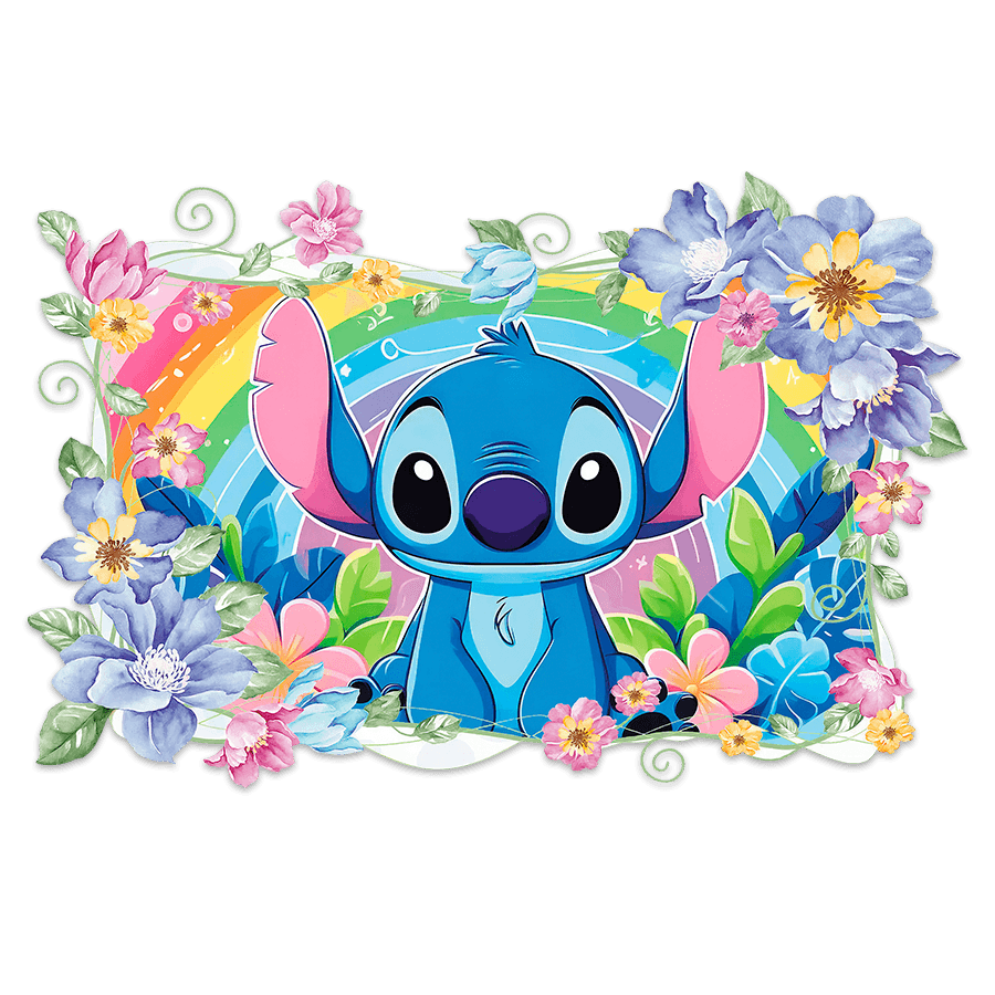 Stickers pour enfants: Stitch arc-en-ciel floral