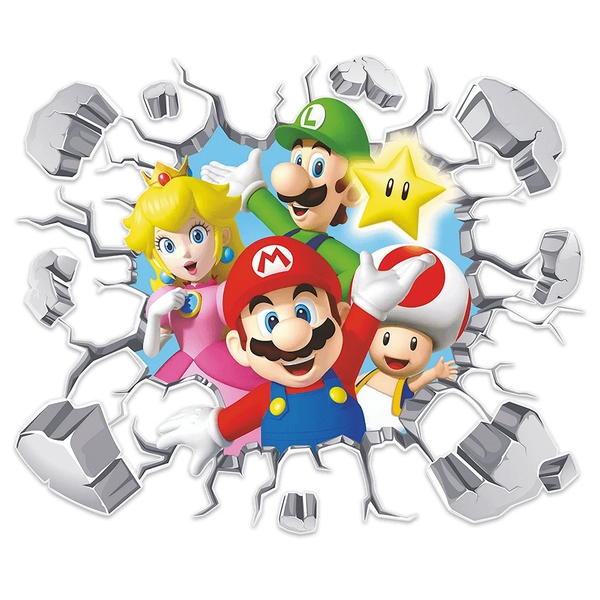Stickers pour enfants: Trou dans le mur Mario et amis