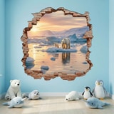 Stickers muraux: Trou de Mur Ours Polaires Coucher Soleil 3