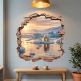Stickers muraux: Trou de Mur Ours Polaires Coucher Soleil 6
