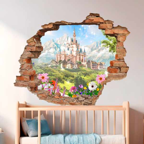 Sticker mural enfant Fenêtre Château de Disney