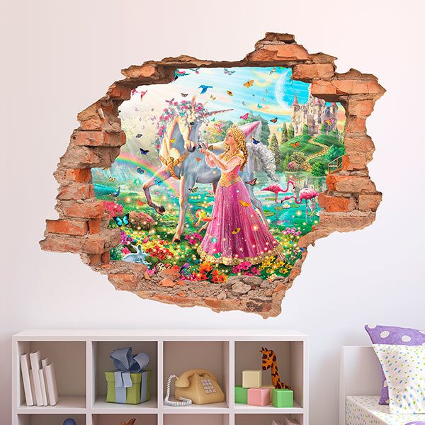 1pc Fille Et Licorne Autocollant Mural Princesse Papillon - Temu