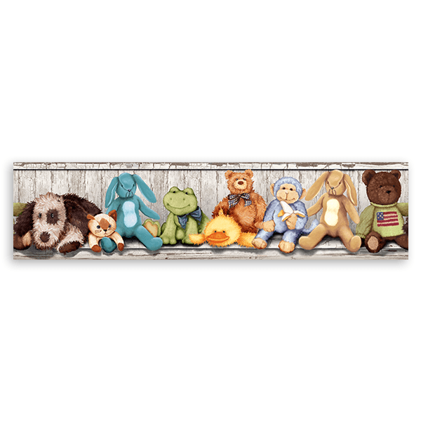 Stickers pour enfants: Frise Murale Animaux en peluche sur l'étagère