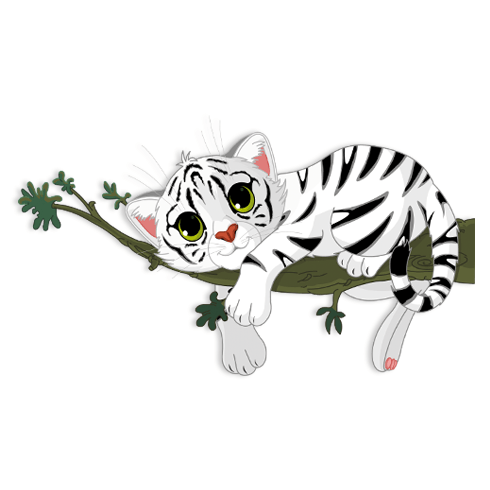 Stickers pour enfants: Bébé tigre blanc sur une branche