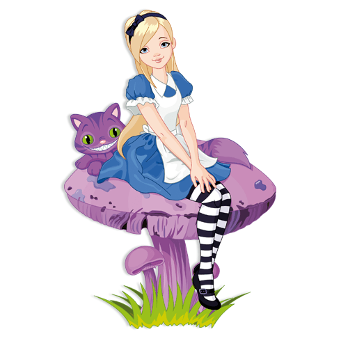 Stickers pour enfants: Fille et le chat sur un champignon