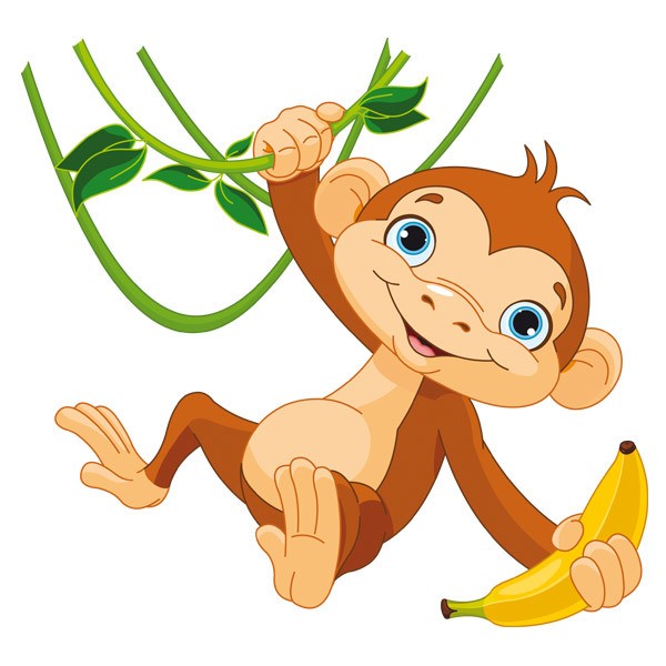 Stickers pour enfants: Singe pendu à une banane