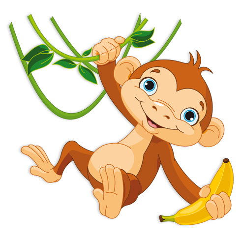 Stickers pour enfants: Singe avec la banane sur la branche