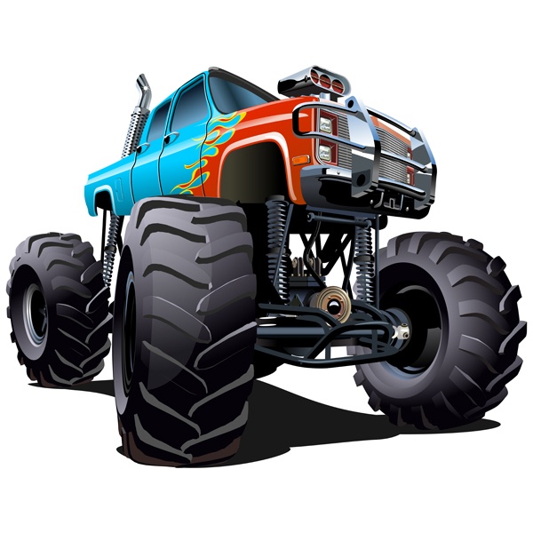 Stickers pour enfants: Monster Truck bleu avec des flammes rouges