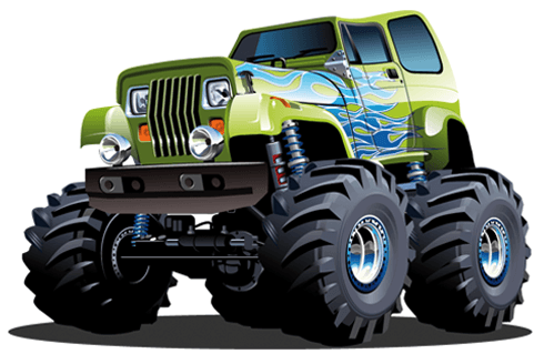 Stickers pour enfants: Monster Truck vert avec des flammes bleues