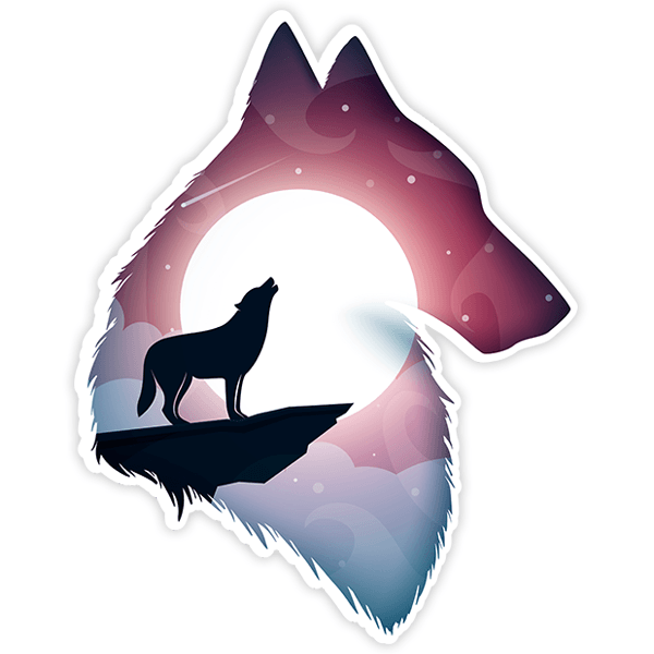 Autocollants: Silhouette de loup avec paysage