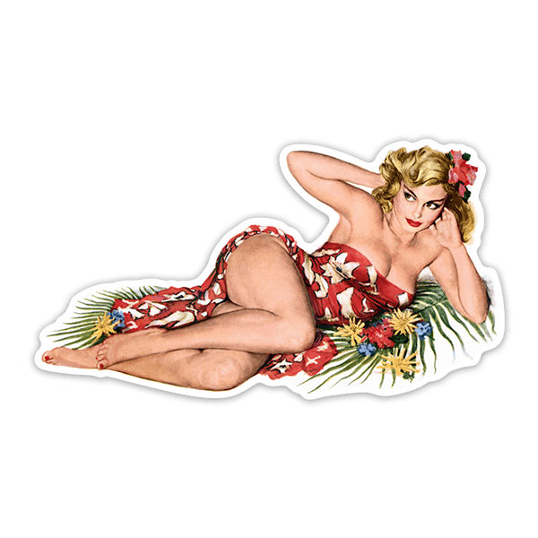 Autocollants: Fille Pin Up Hawaiana