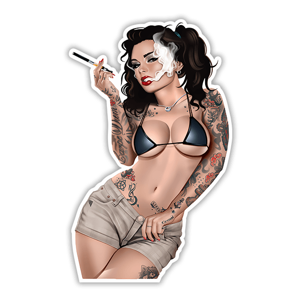 Autocollants: Une pin-up qui fume