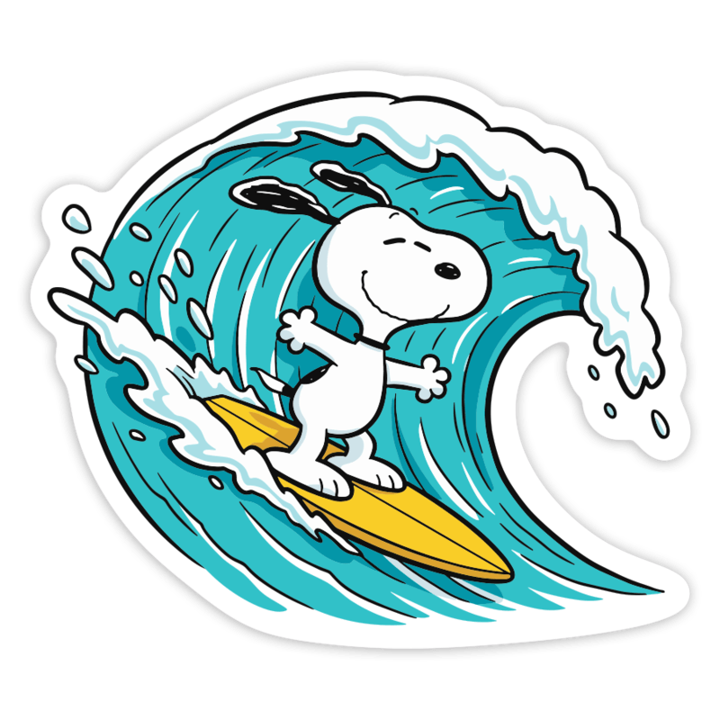 Autocollants: Snoopy Surfing Wave