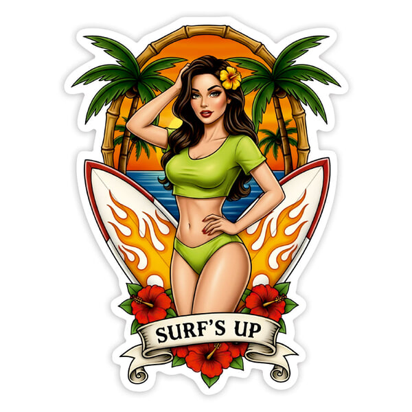 Autocollants: Surf’s Up Pin-Up Tropical