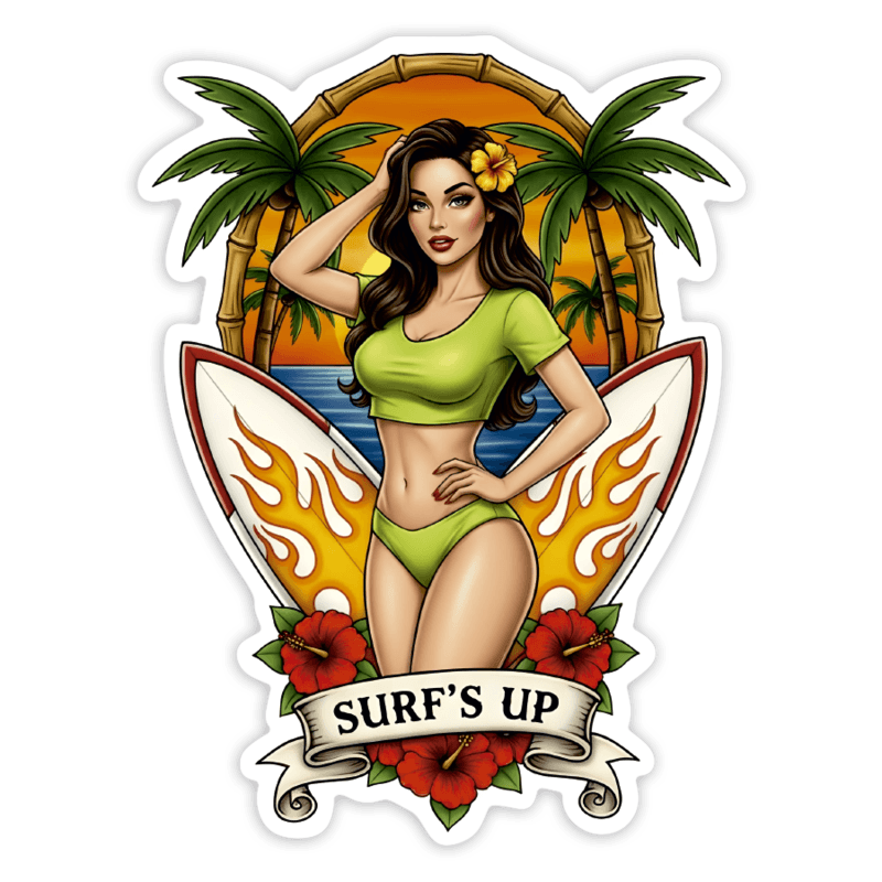 Autocollants: Surf’s Up Pin-Up Tropical