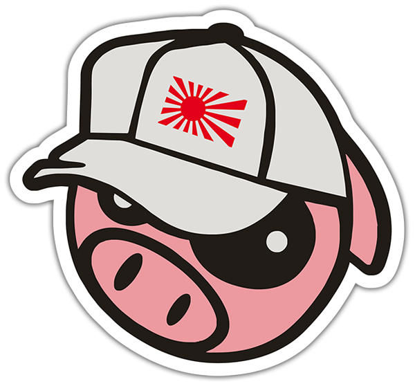 Autocollants: Cochon avec un casquette avec le drapeau du soleil