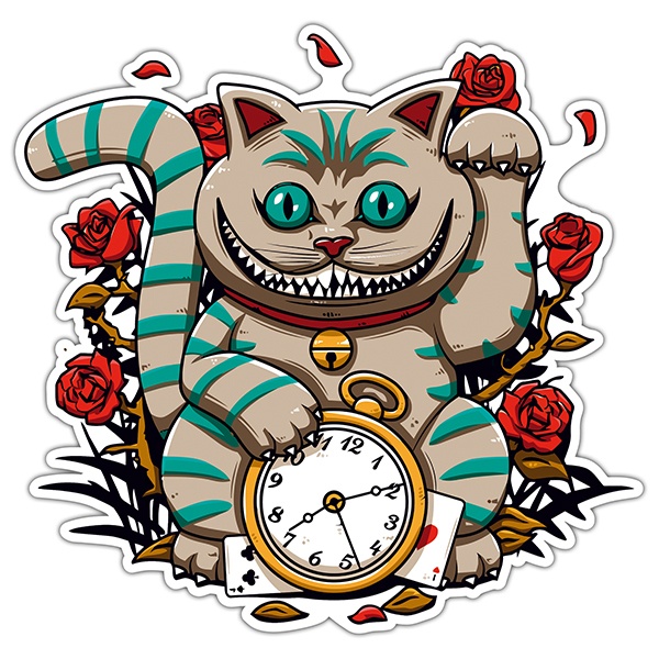 Autocollants: Horloge chat du Cheshire