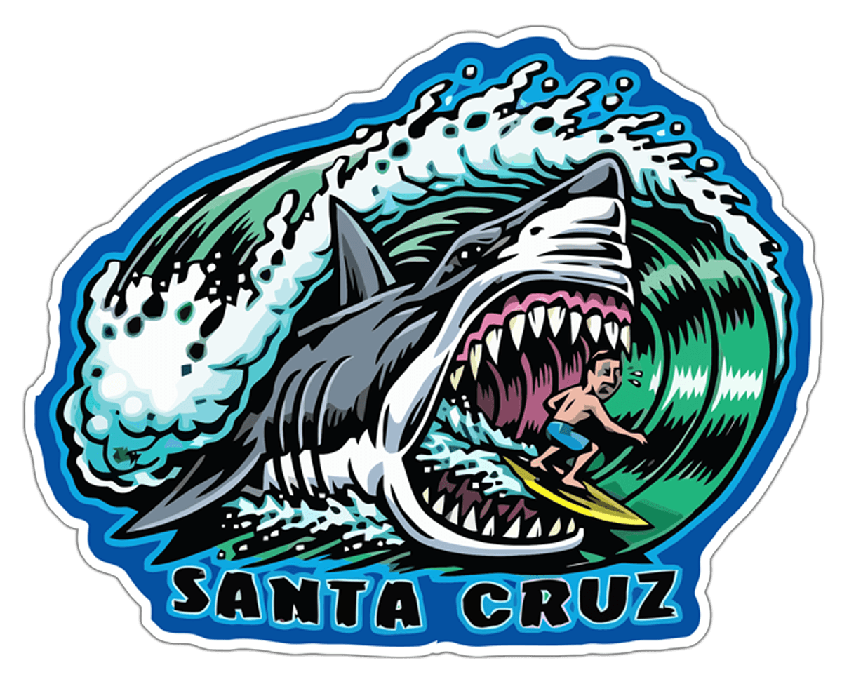 Autocollants: Surfeur et requin Santa Cruz