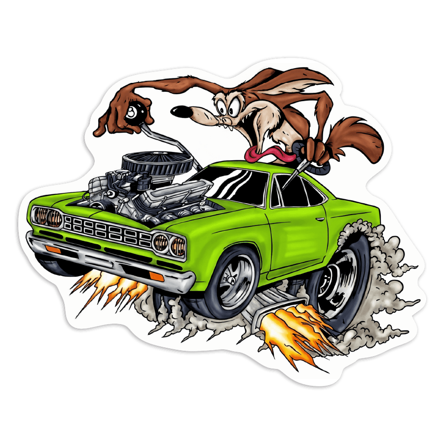 Autocollants: Vil Coyote Muscle Car Vert Boule 8
