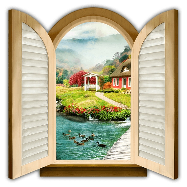 Stickers muraux: Fenêtre cottage à côté de la rivière