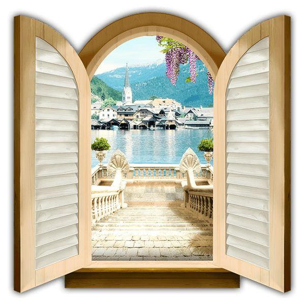 Stickers muraux: Fenêtre escaliers à Hallstatt