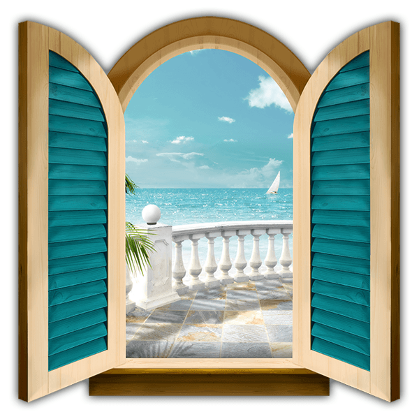 Stickers muraux: Fenêtre terrasse sur la mer