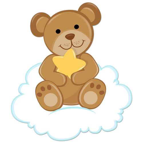 Stickers pour enfants: Ours avec étoiles assis sur le nuage