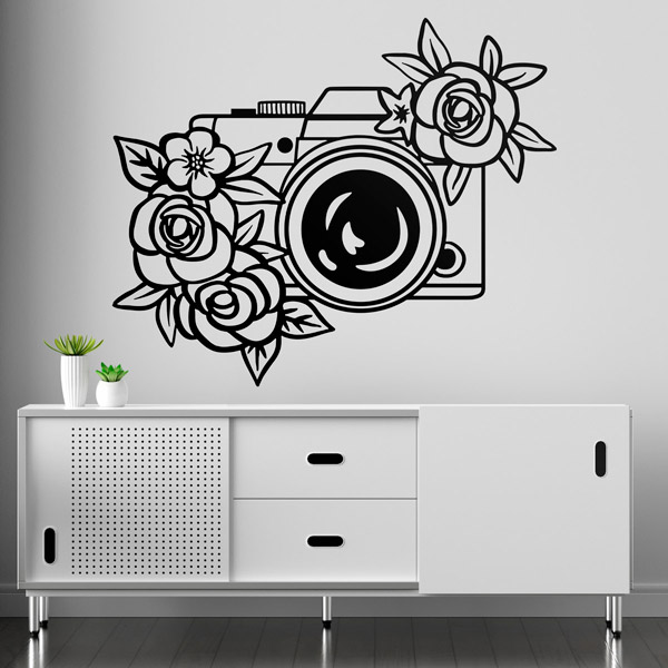 Stickers muraux: Appareil photo avec fleurs 2