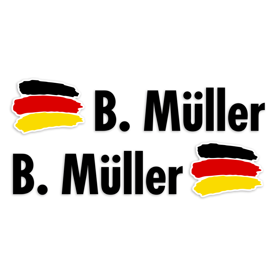 Autocollants: 2X Drapeaux Allemagne + Nom en noir