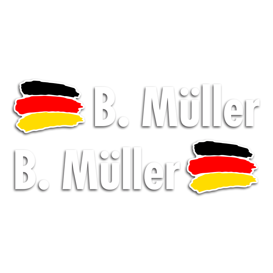 Autocollants: 2X Drapeaux Allemagne + Nom en blanc