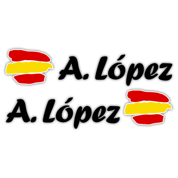 Autocollants: Kit 2 Drapeaux Espagne + Nom calligraphique noir