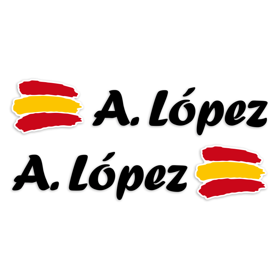 Autocollants: 2X Drapeaux Espagne + Nom calligraphique noir