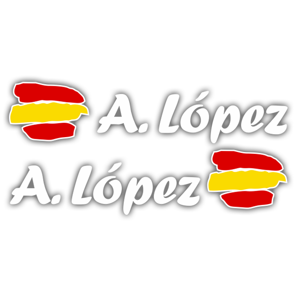 Autocollants: 2 Drapeaux Espagne + Nom calligraphique blanc