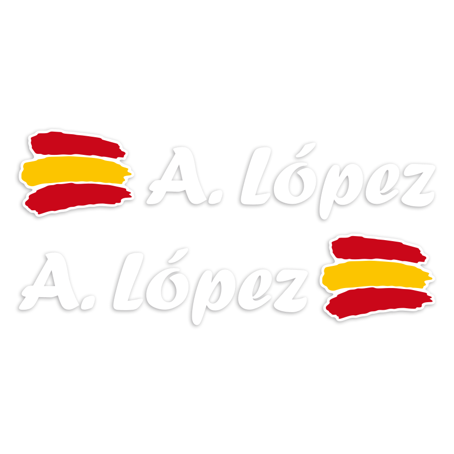 Autocollants: 2X Drapeau Espagne + Nom calligraphique blanc